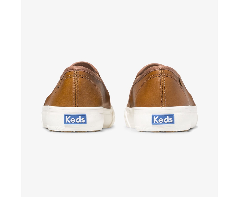 Slip On Γυναικεια - Keds Double Decker Δερματινα - Καφε - RKFVD4392